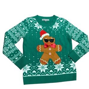 Absolutely Famous Womens Medium Green Ugly Christmas Sweater Gingerbread